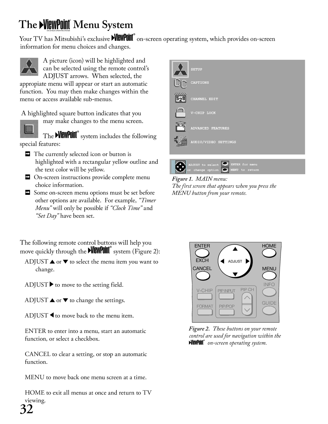 Mitsubishi Electronics WT - 42313, WS - 65313, WS - 48313, WS - 55313 manual Menu System, Choice information 