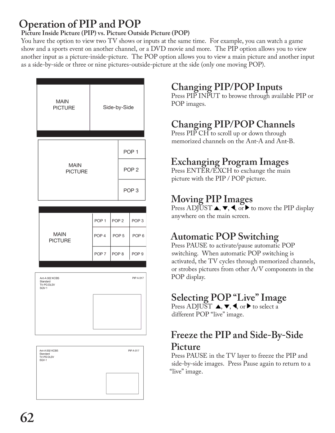 Mitsubishi Electronics WS - 48313, WT - 42313, WS - 65313, WS - 55313 manual Operation of PIP and POP 