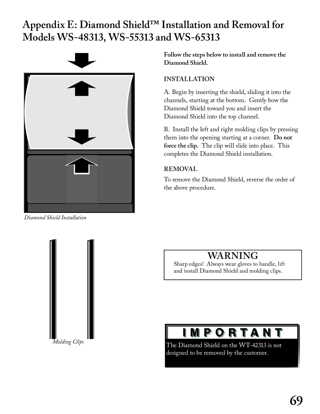 Mitsubishi Electronics WS - 65313, WT - 42313 Follow the steps below to install and remove Diamond Shield, Installation 