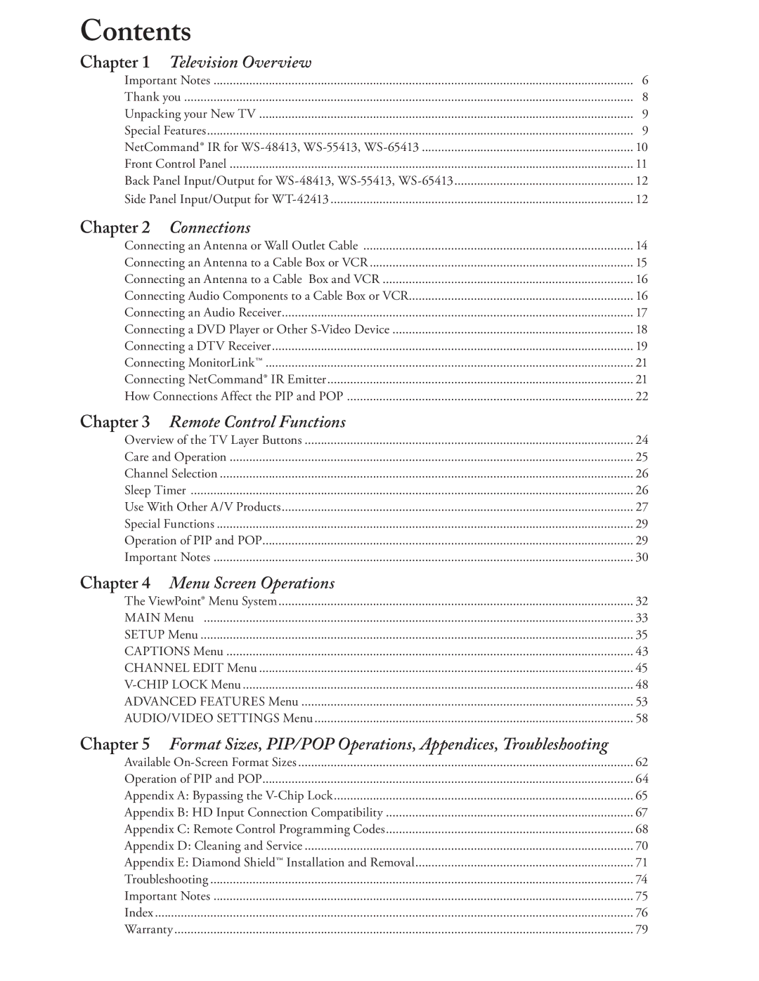 Mitsubishi Electronics ws-48413, WT-42413, ws-65413, ws-55413 manual Contents 