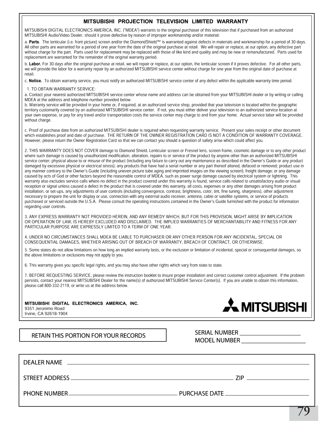 Mitsubishi Electronics ws-48413, WT-42413, ws-65413, ws-55413 manual 