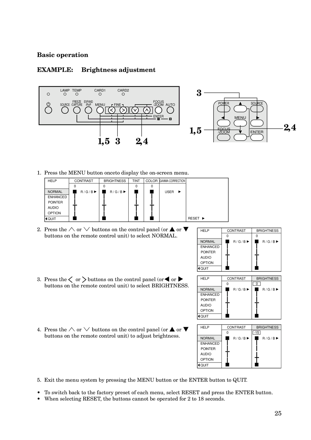 Mitsubishi Electronics X100 manual 3 2,4, Basic operation Example Brightness adjustment 