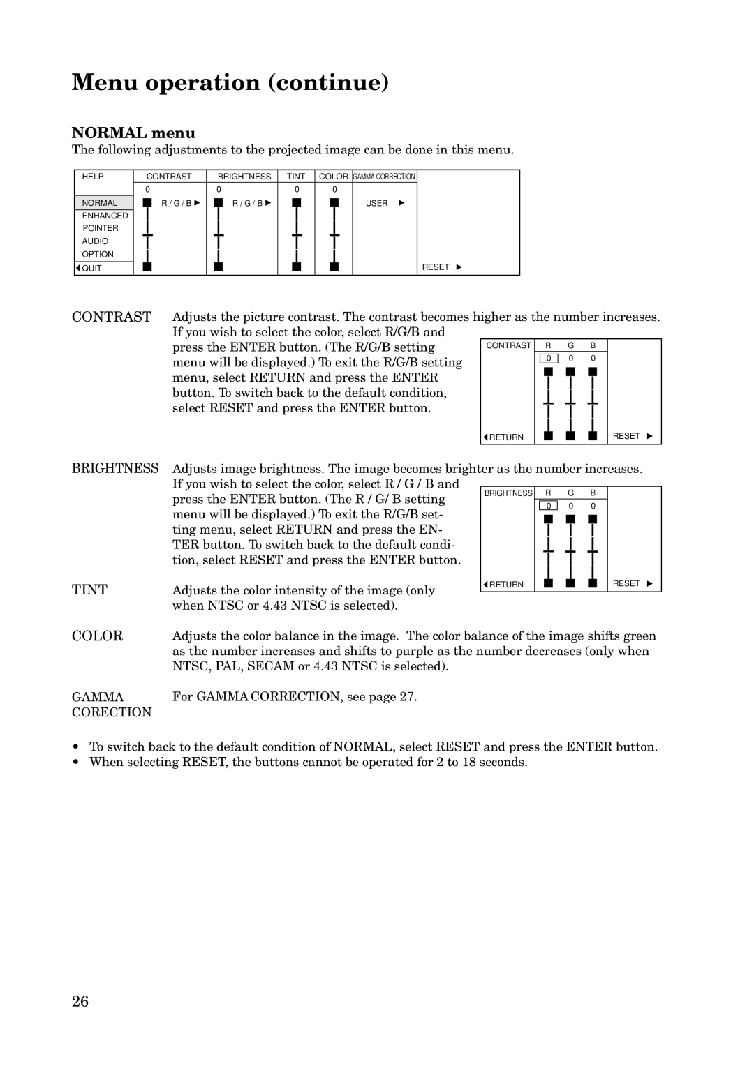 Mitsubishi Electronics X100 manual Menu operation continue, Normal menu 