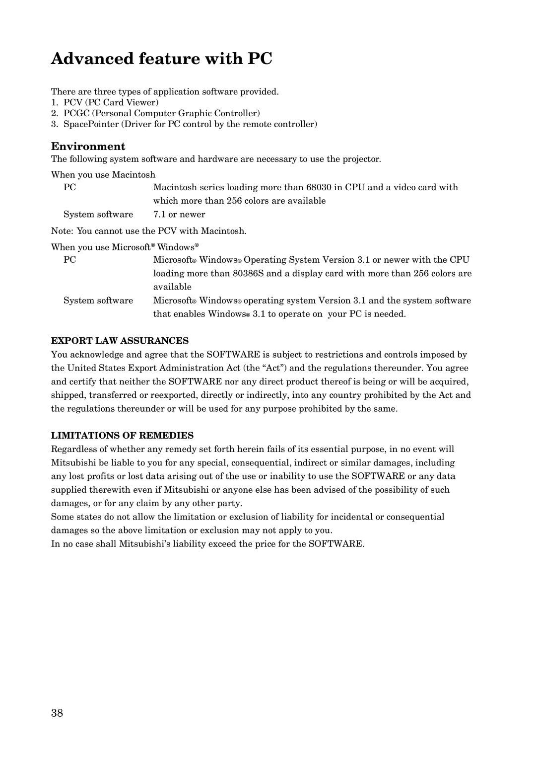 Mitsubishi Electronics X100 manual Advanced feature with PC, Environment 