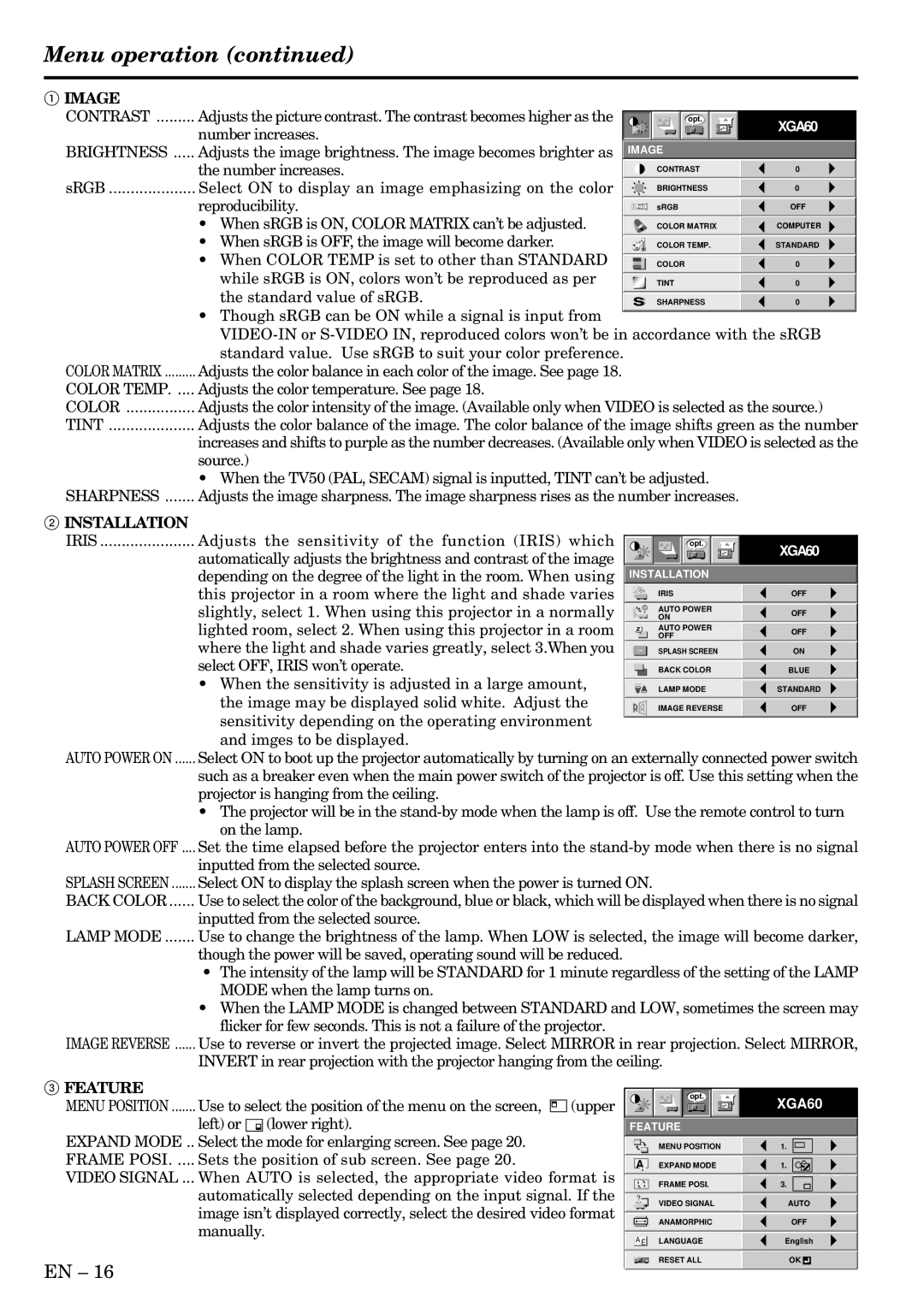 Mitsubishi Electronics X500, X490, S490 Number increases, Reproducibility, When sRGB is ON, Color Matrix can’t be adjusted 