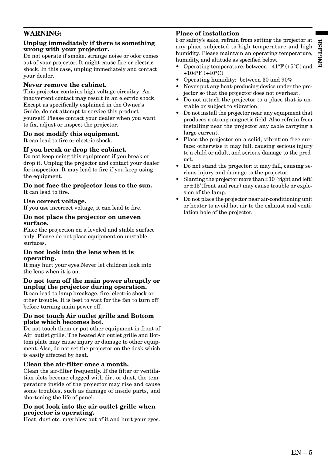 Mitsubishi Electronics S490, X490, X500 user manual Do not modify this equipment 