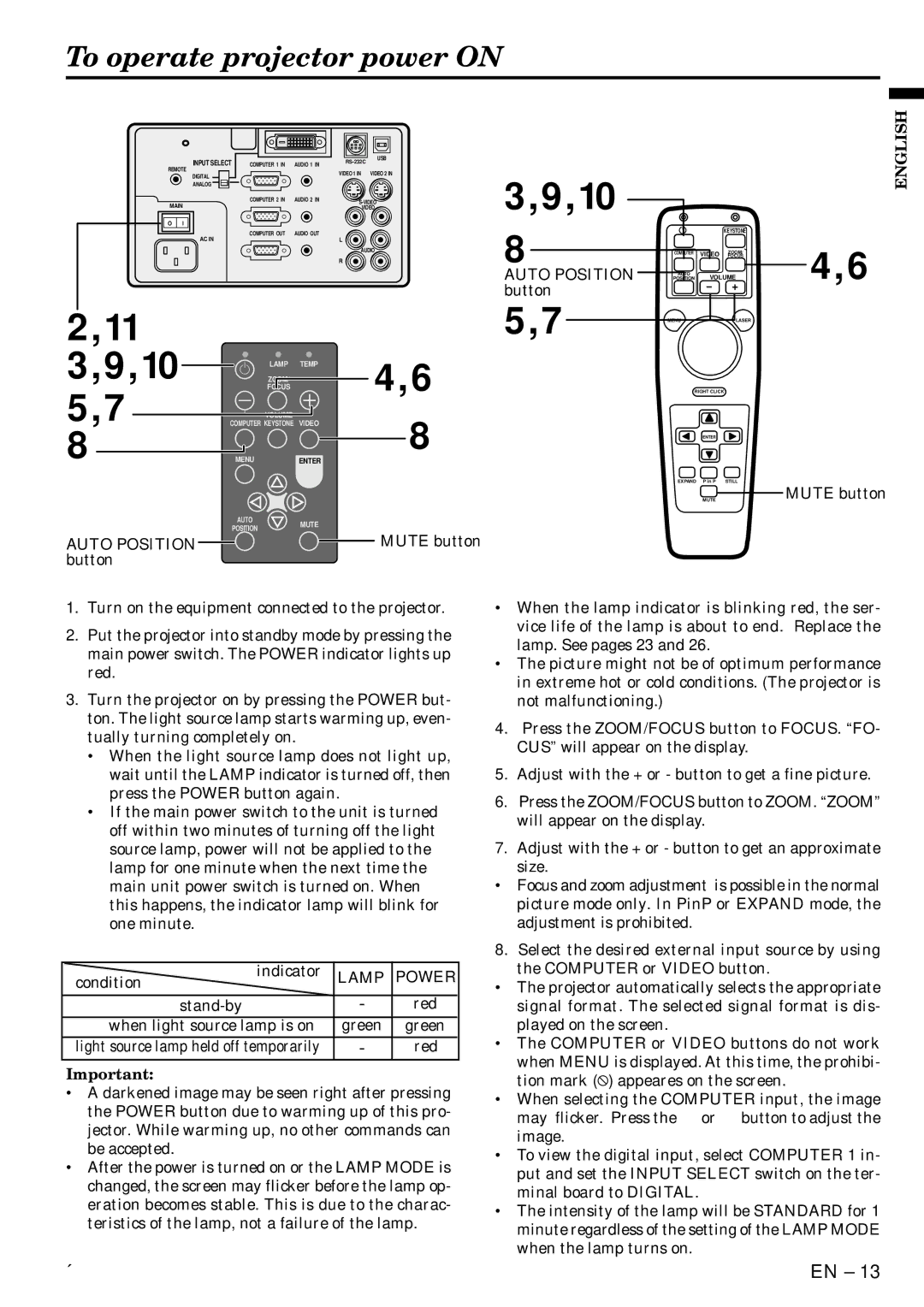 Mitsubishi Electronics X500U user manual To operate projector power on, Auto Position, Button 