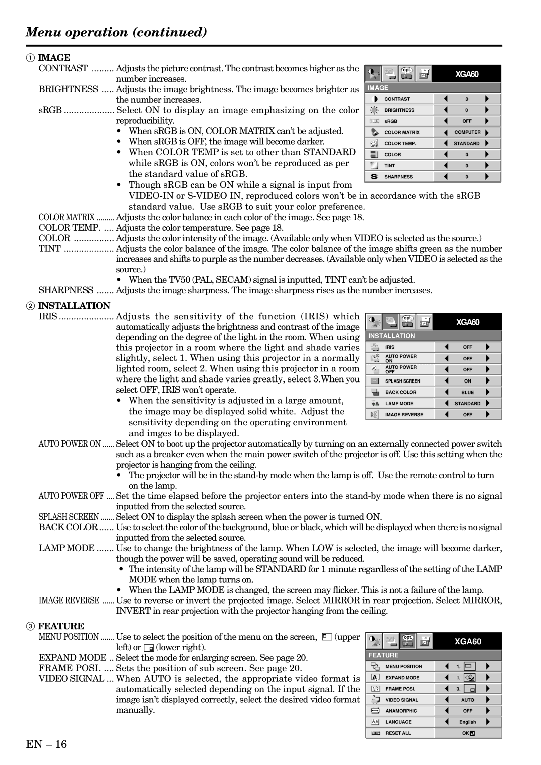 Mitsubishi Electronics X500U user manual Image, Installation, Feature 