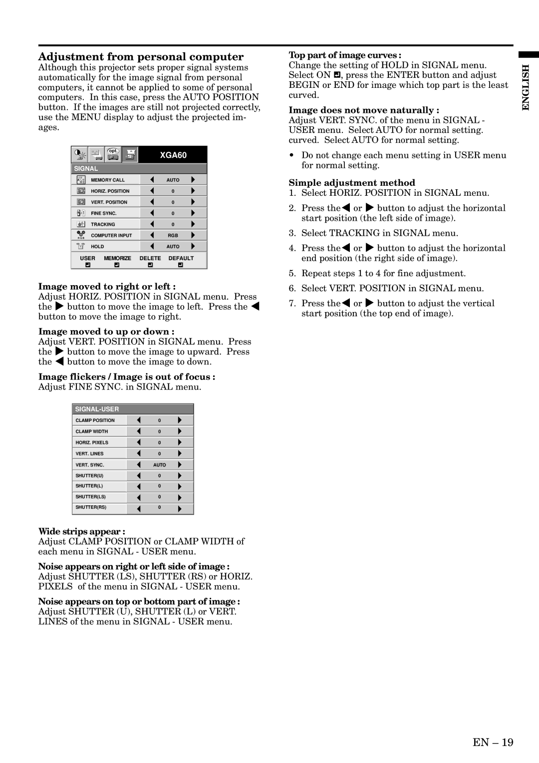 Mitsubishi Electronics X500U user manual Adjustment from personal computer 