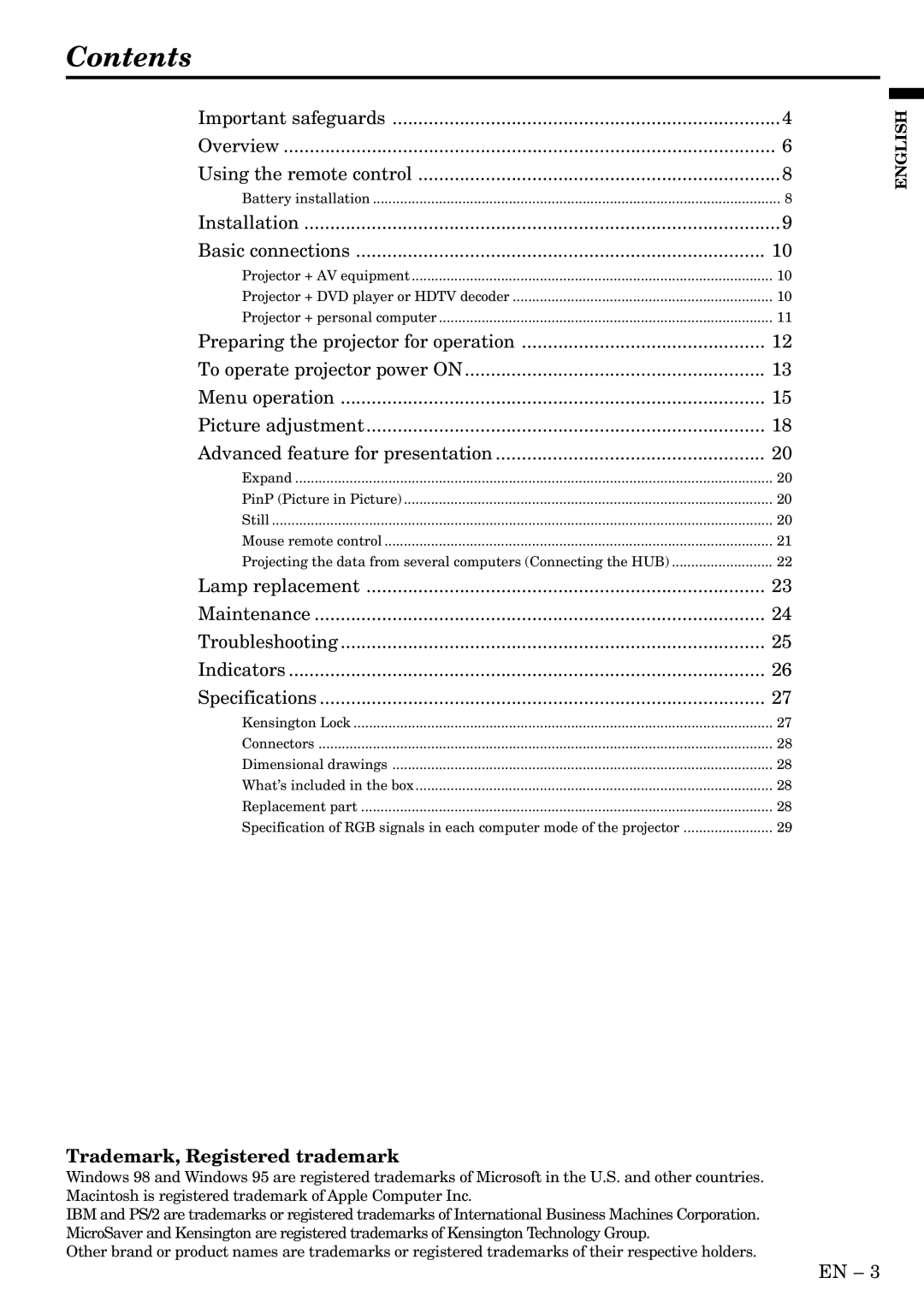 Mitsubishi Electronics X500U user manual Contents 