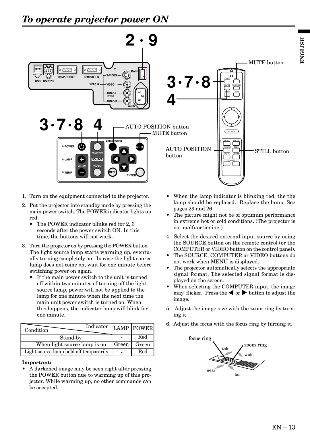 Mitsubishi Electronics X70B user manual To operate projector power on, Auto Position 