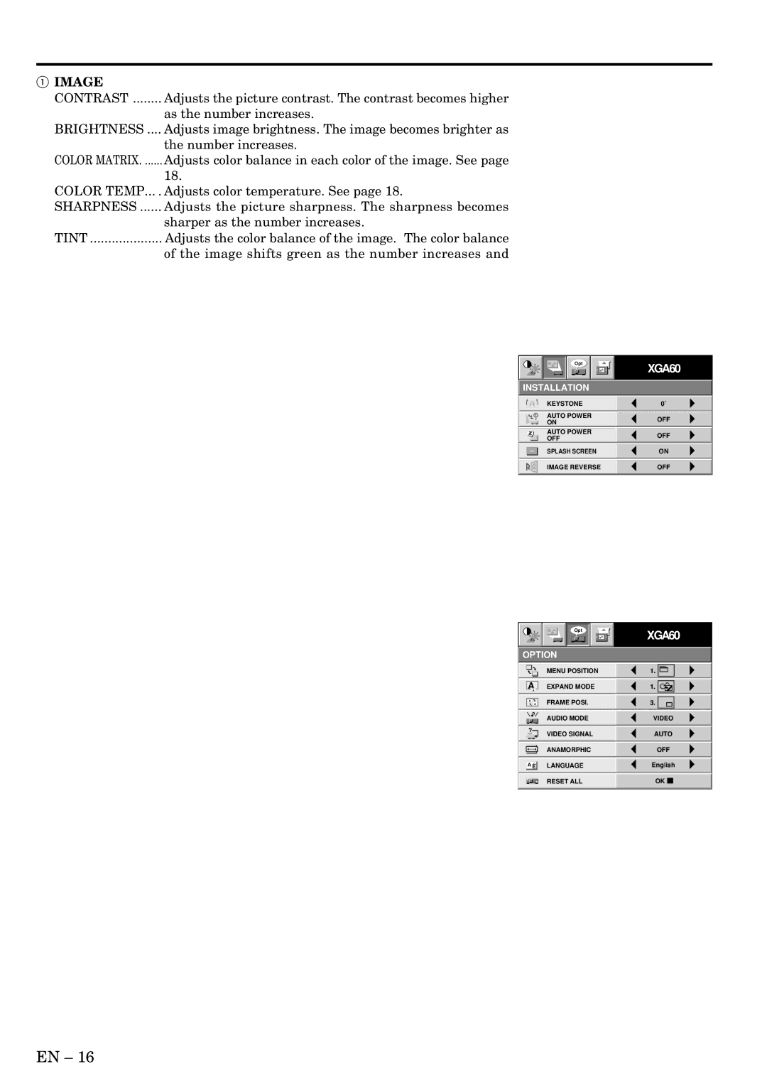 Mitsubishi Electronics X70B user manual Menu operation 