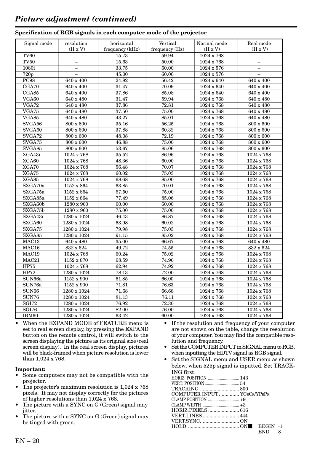 Mitsubishi Electronics X70B user manual Picture adjustment, XGA85 