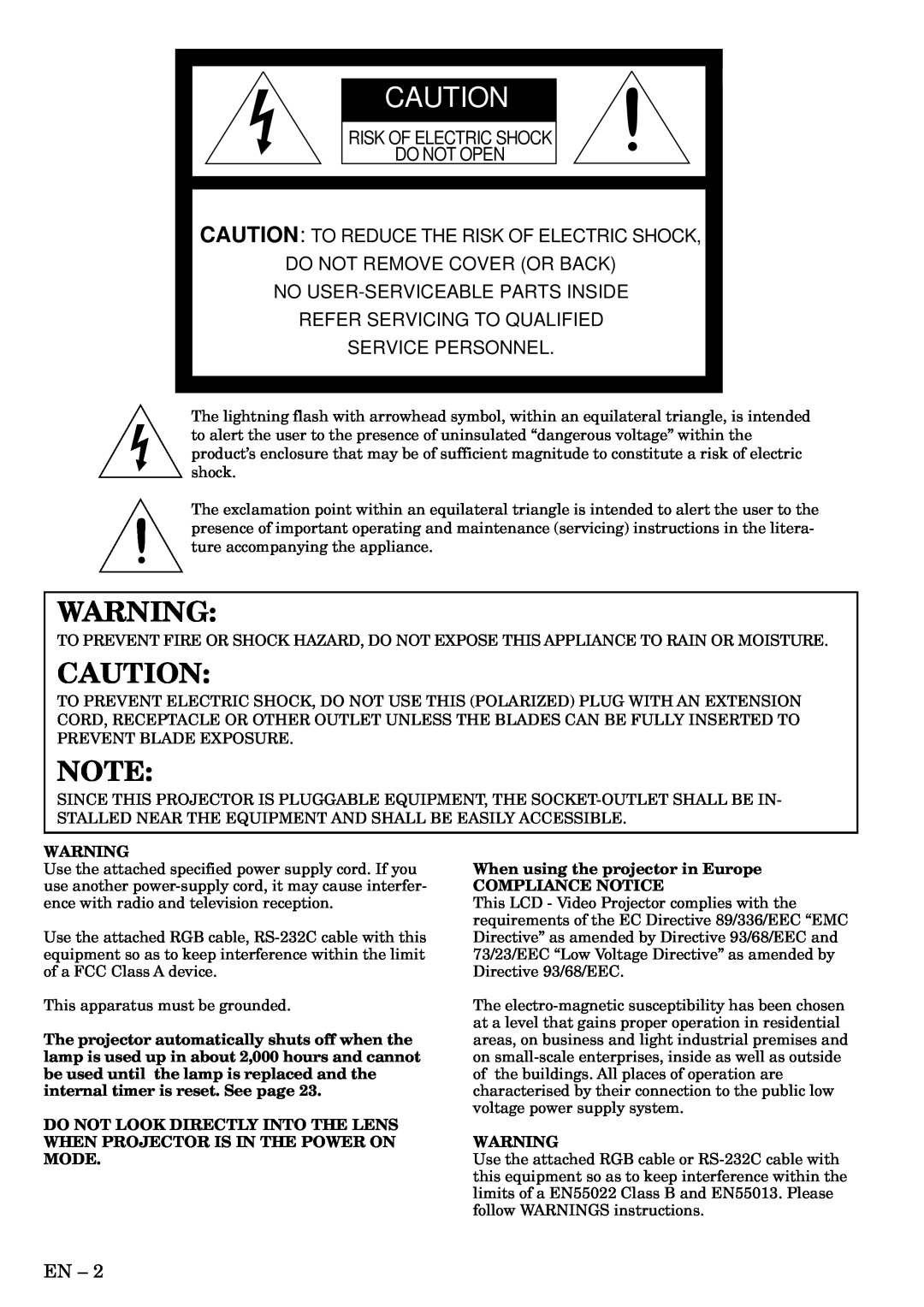 Mitsubishi Electronics X70B user manual Risk Of Electric Shock Do Not Open, Caution To Reduce The Risk Of Electric Shock 