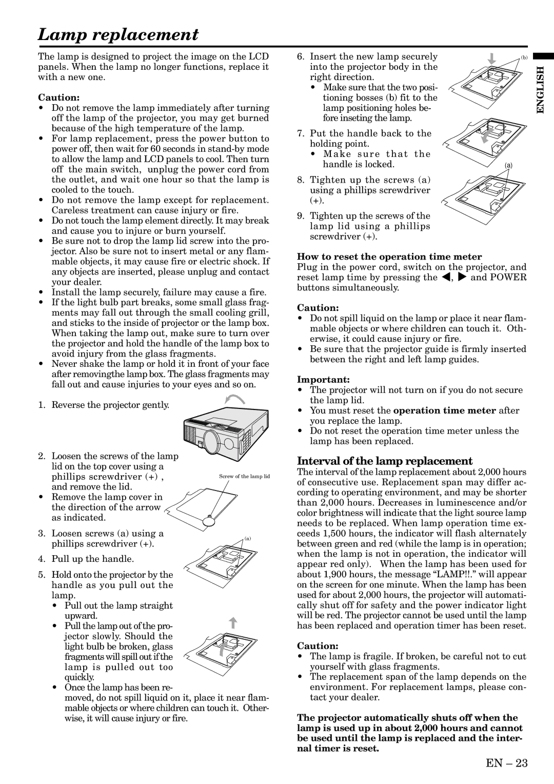 Mitsubishi Electronics X80 Lamp replacement, Interval of the lamp replacement, How to reset the operation time meter 