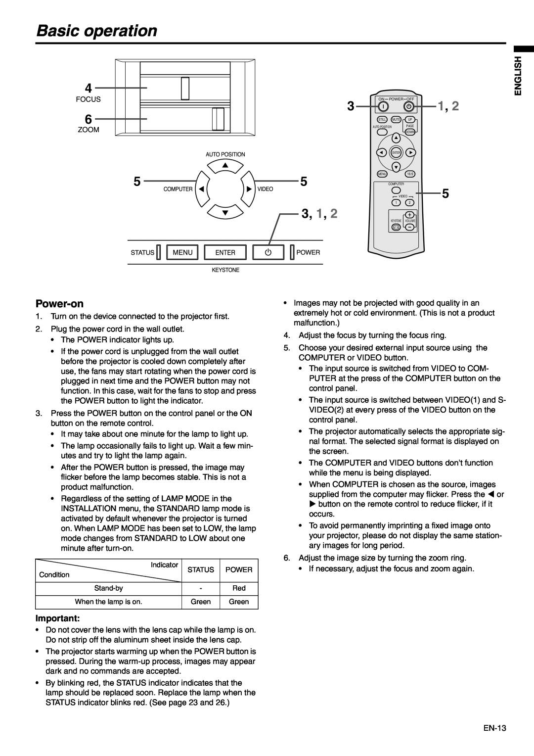 Mitsubishi Electronics SD110, XD110 user manual Basic operation, Power-on, 3, 1, English 