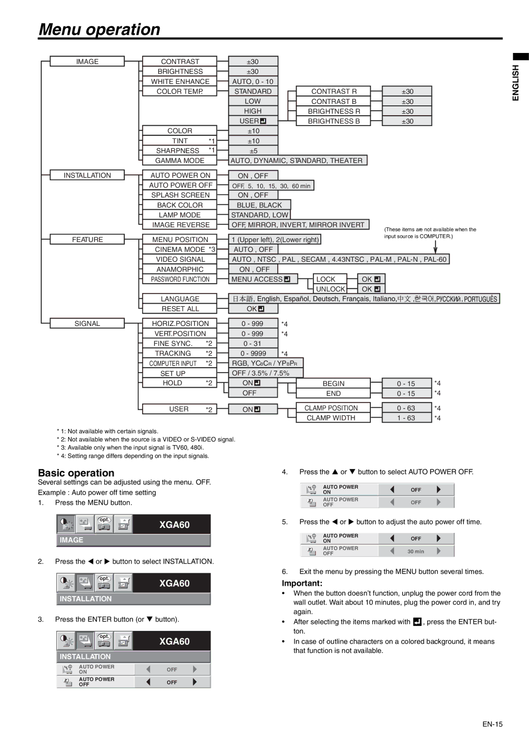 Mitsubishi Electronics XD110R user manual Menu operation, Basic operation 