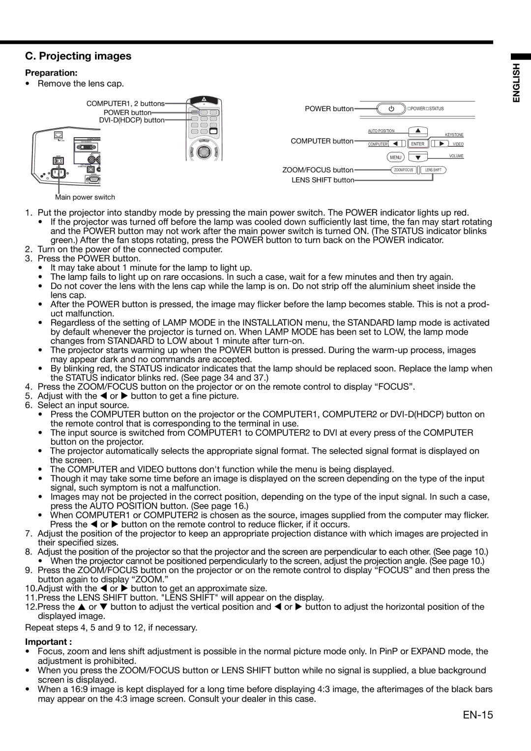 Mitsubishi Electronics XD1000, XD2000 user manual Projecting images, Remove the lens cap 