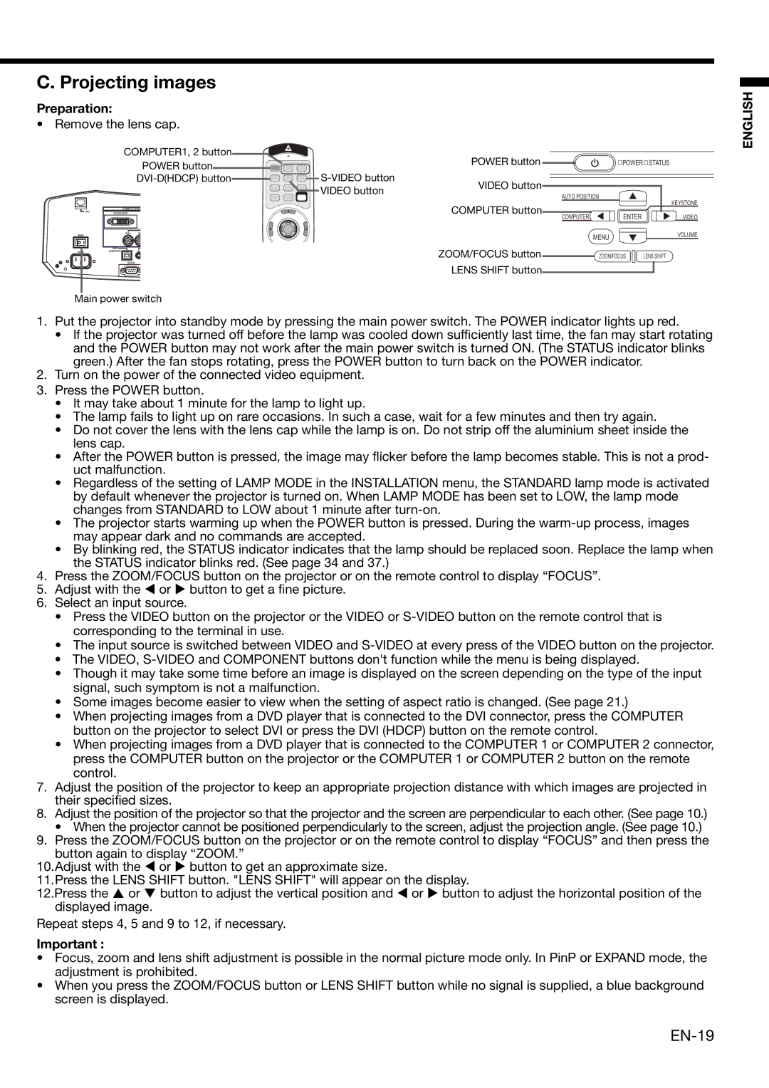 Mitsubishi Electronics XD1000, XD2000 user manual Projecting images 