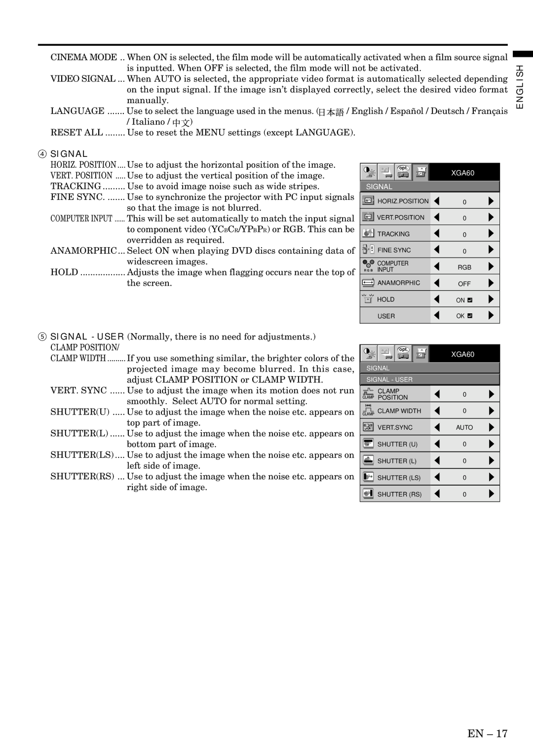 Mitsubishi Electronics SD200U Use to adjust the horizontal position of the image, So that the image is not blurred, Screen 