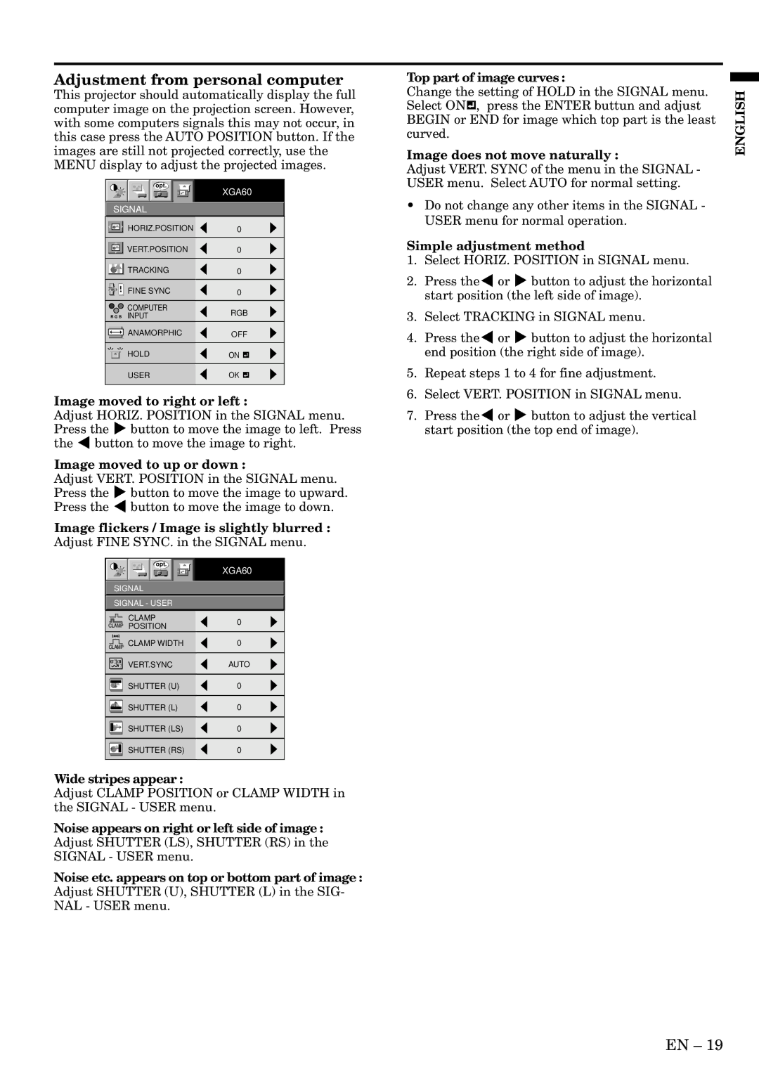 Mitsubishi Electronics SD200U, XD200U user manual Adjustment from personal computer 