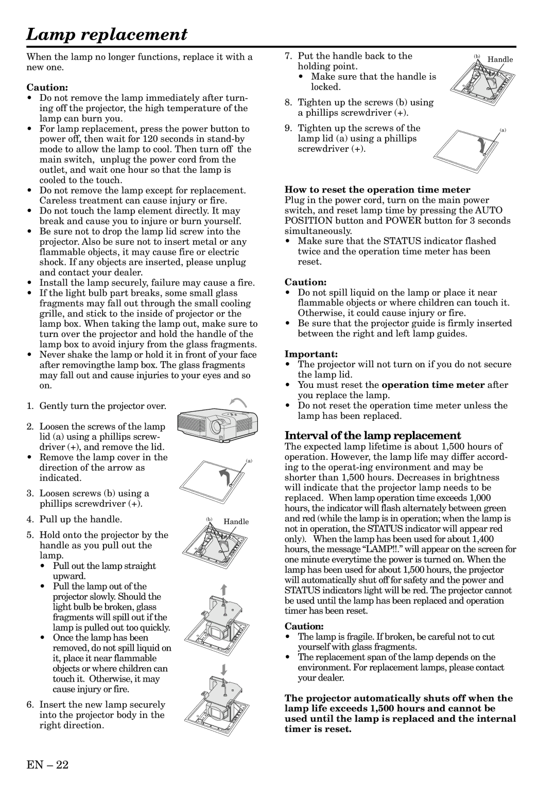 Mitsubishi Electronics XD200U, SD200U user manual Lamp replacement, Interval of the lamp replacement 