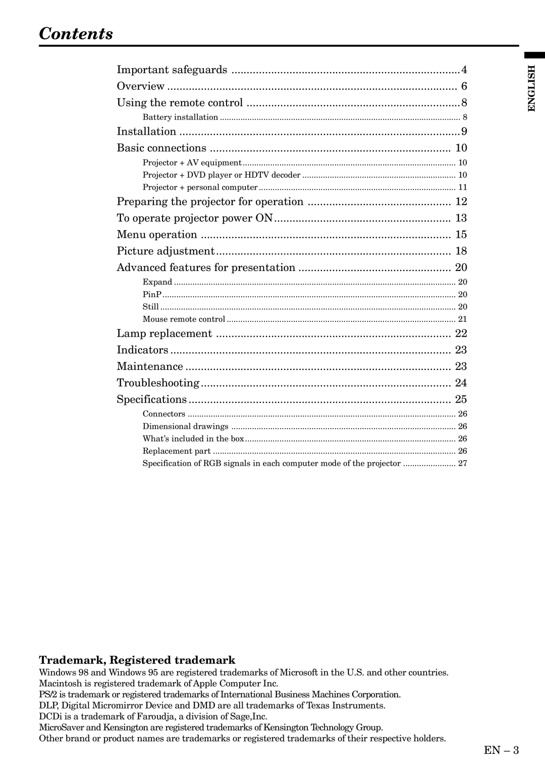 Mitsubishi Electronics SD200U, XD200U user manual Contents 