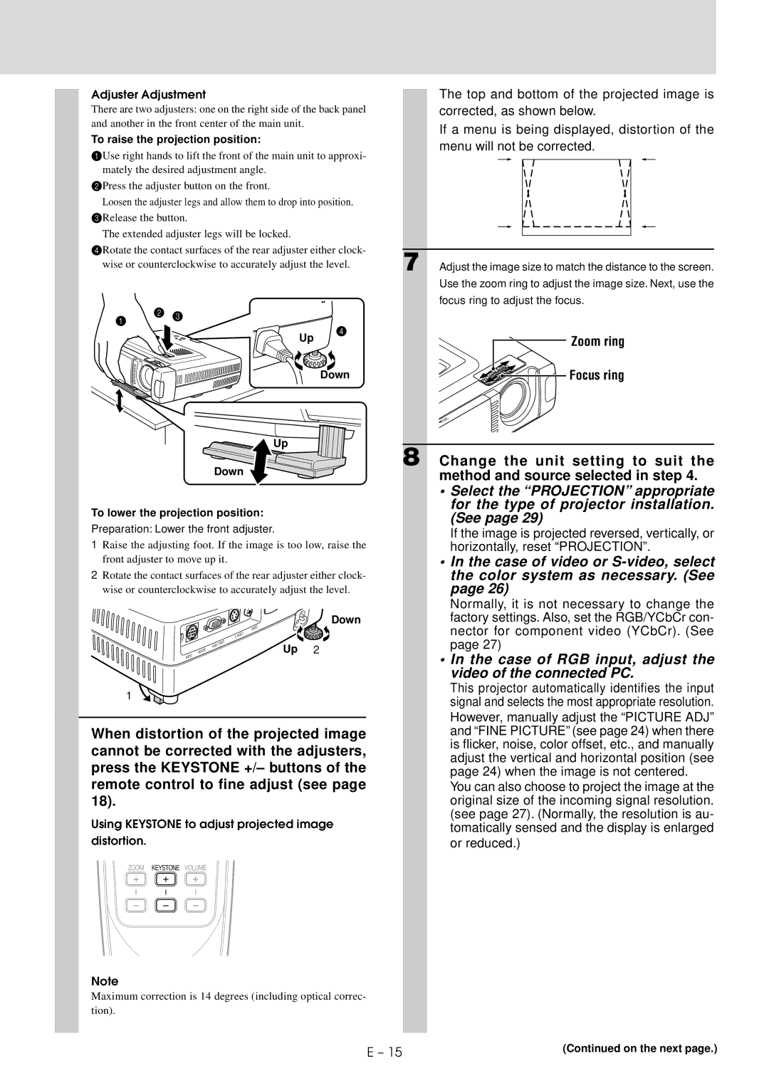 Mitsubishi Electronics XD20A user manual Case of RGB input, adjust the video of the connected PC 