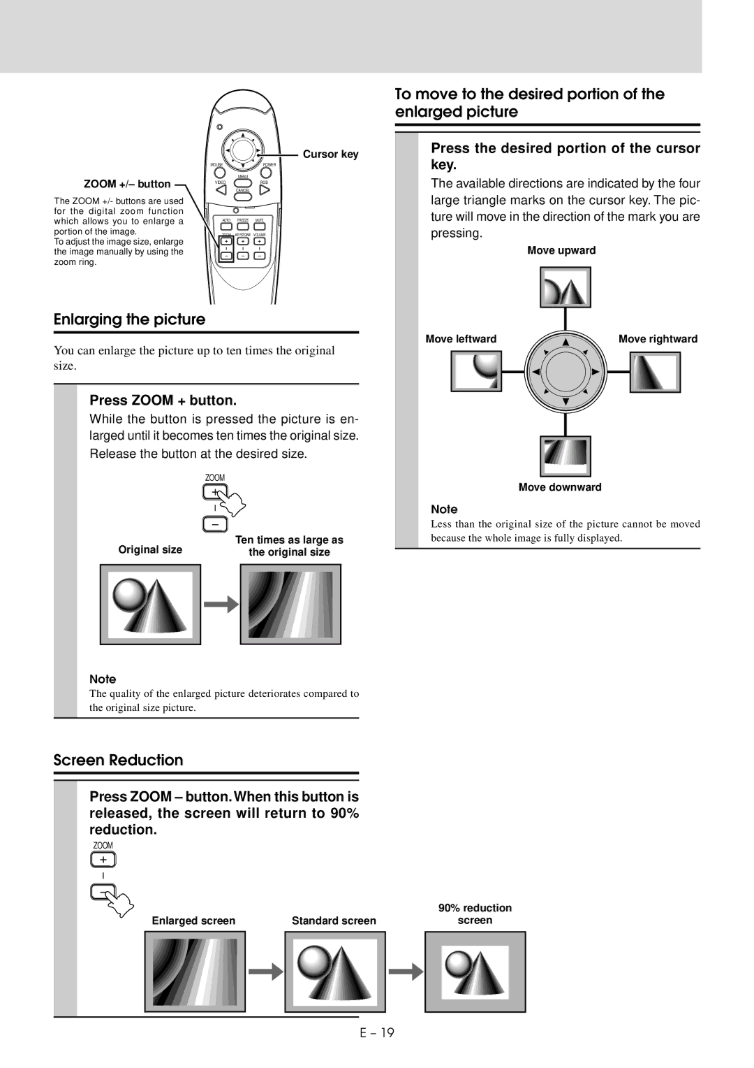 Mitsubishi Electronics XD20A user manual To move to the desired portion of the enlarged picture, Enlarging the picture 