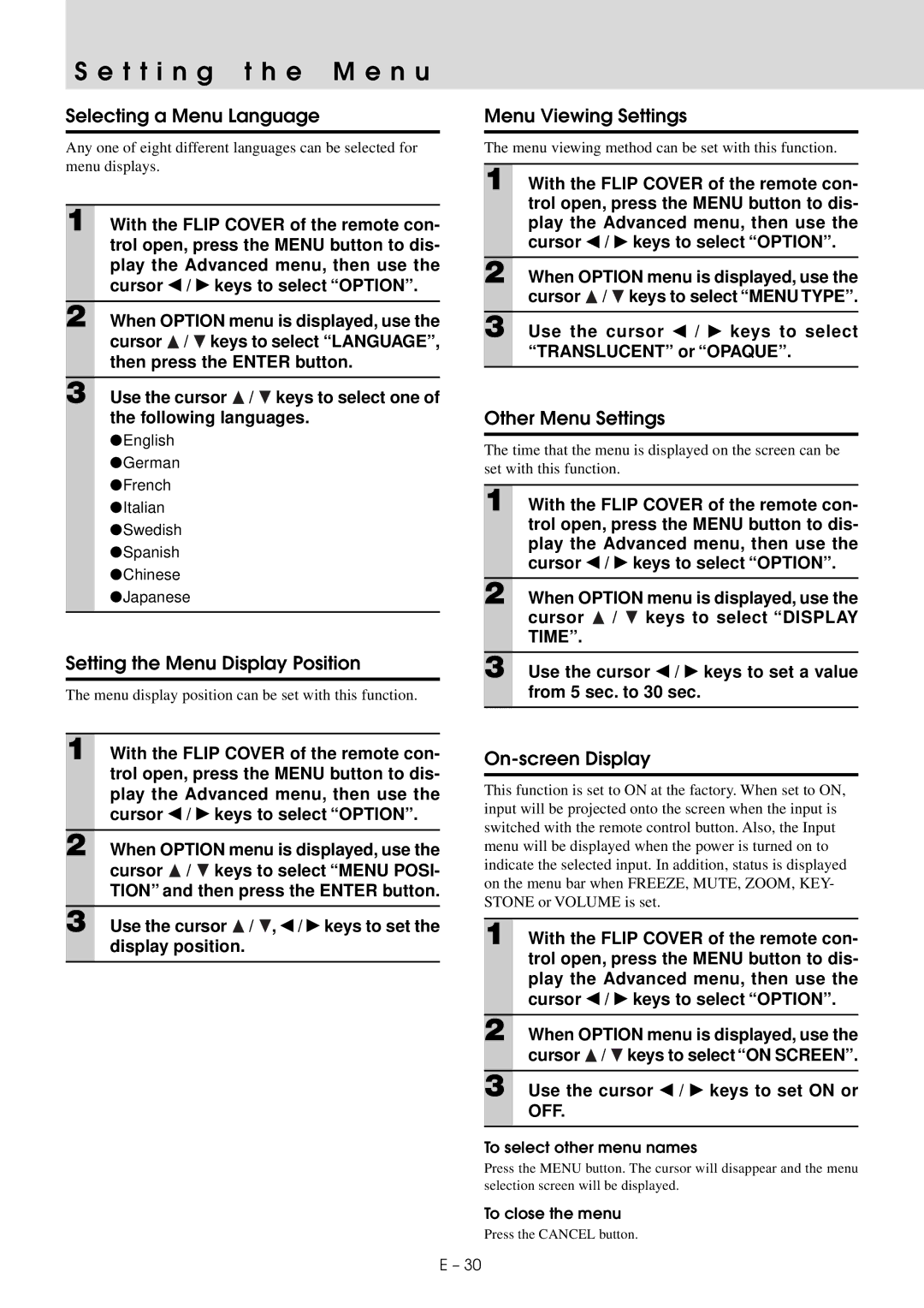 Mitsubishi Electronics XD20A user manual T t i n g t h e M e n u 