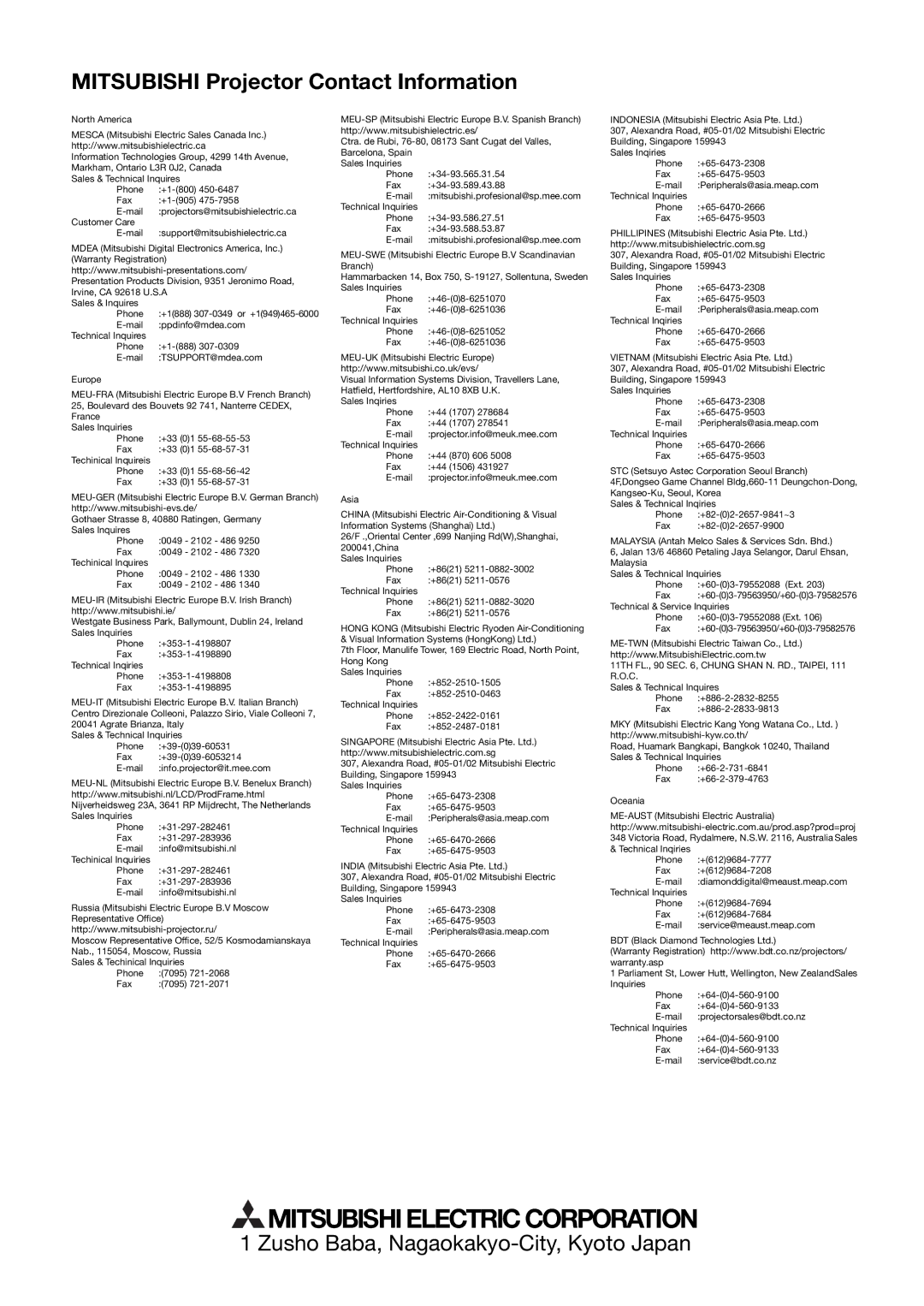 Mitsubishi Electronics XD211U user manual Mitsubishi Electric Corporation 