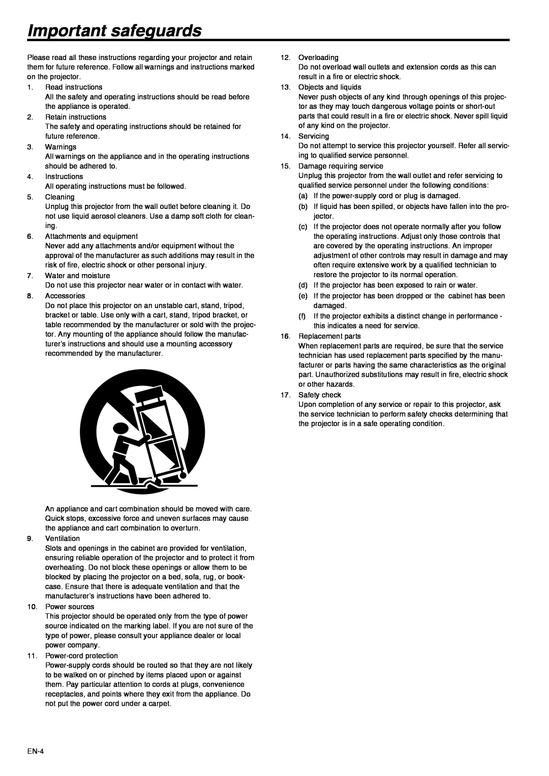 Mitsubishi Electronics XD211U user manual Important safeguards 