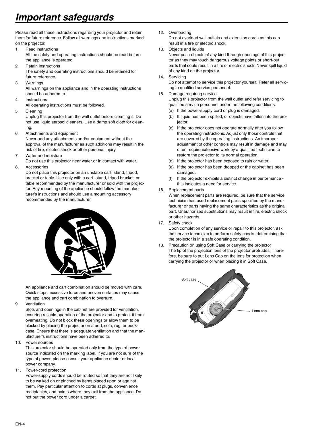 Mitsubishi Electronics XD250U-ST user manual Important safeguards 