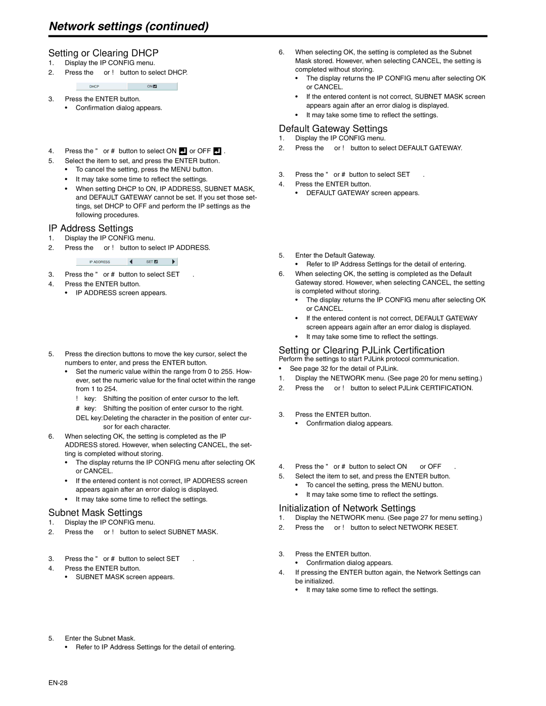 Mitsubishi Electronics XD250U-ST user manual Network settings 