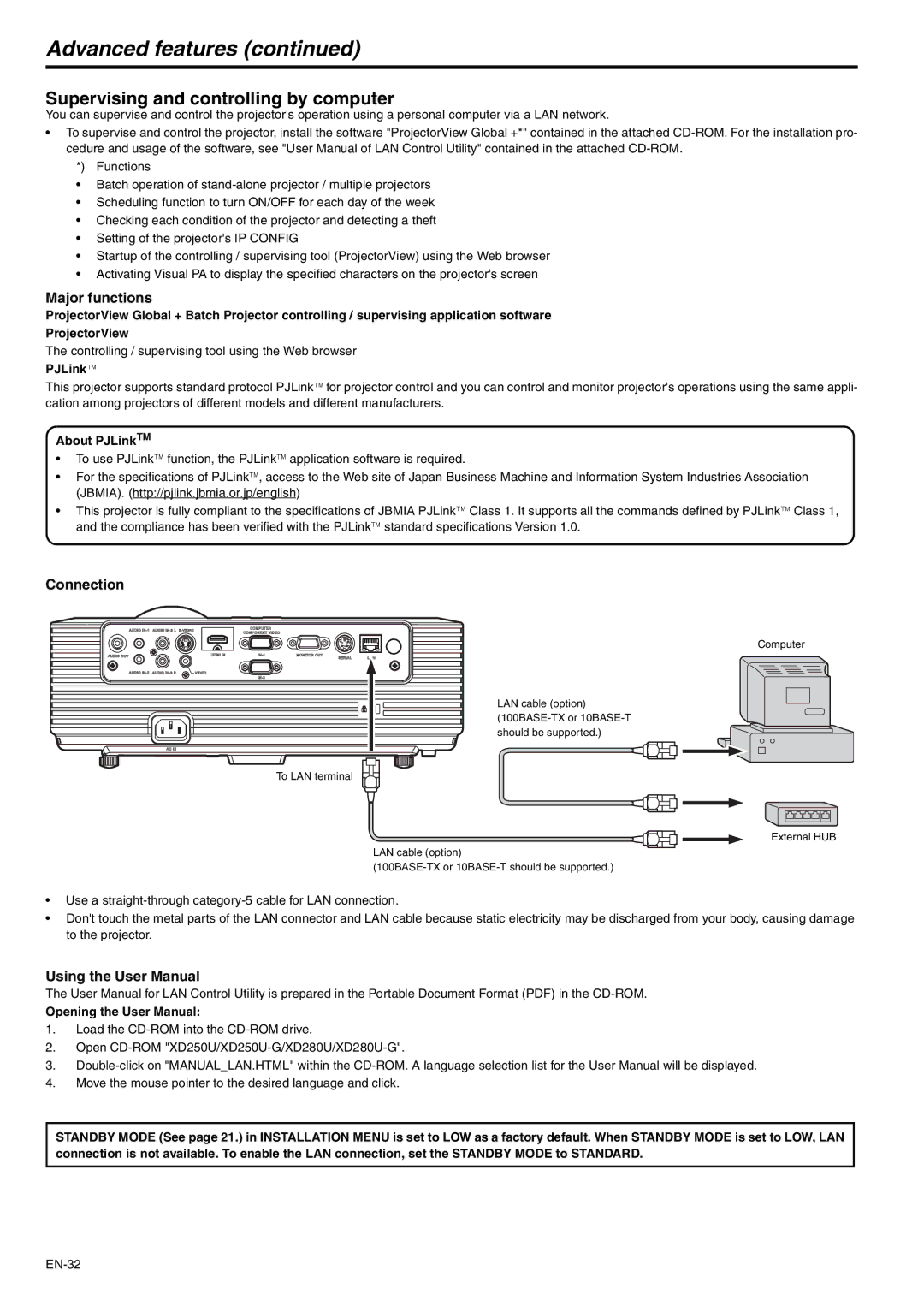 Mitsubishi Electronics XD280U-G, XD250U-G user manual Supervising and controlling by computer, Major functions, Connection 