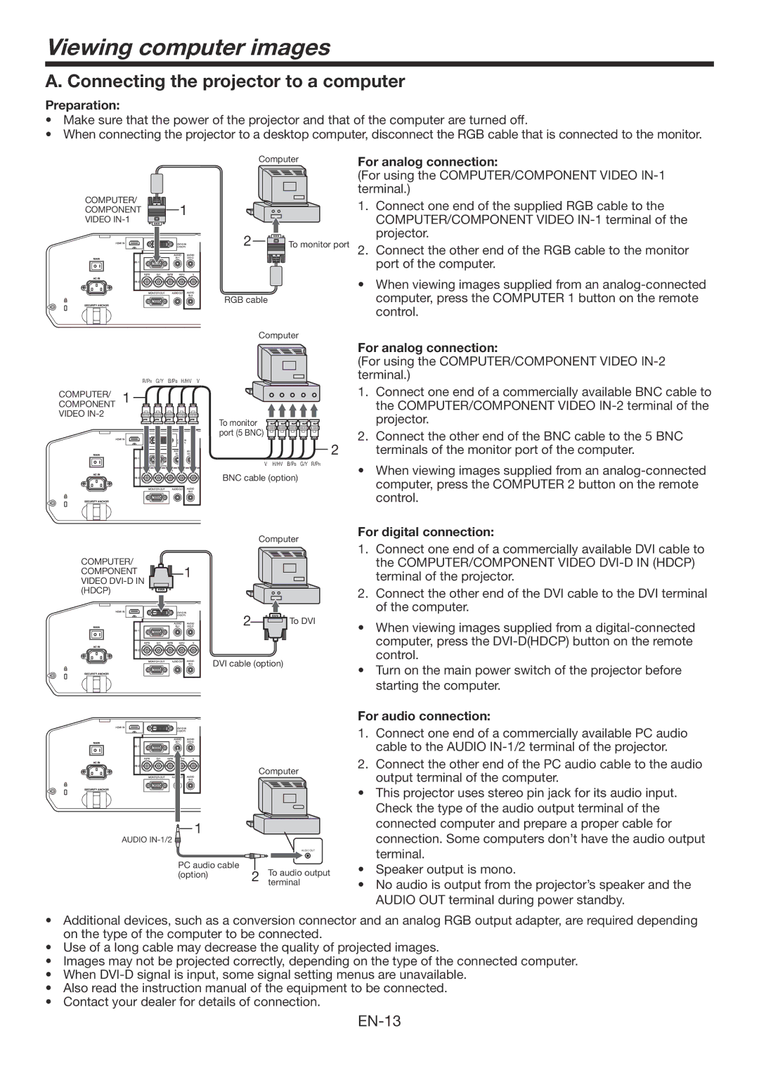 Mitsubishi Electronics XD3200U user manual Viewing computer images, Connecting the projector to a computer 