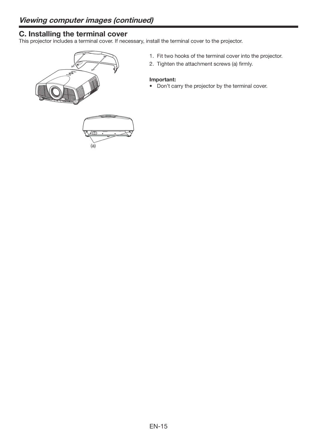 Mitsubishi Electronics XD3200U user manual Installing the terminal cover 