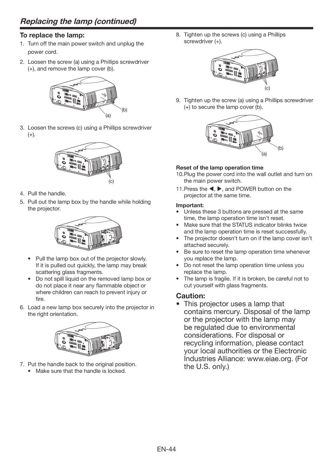 Mitsubishi Electronics XD3200U user manual Replacing the lamp, To replace the lamp, Reset of the lamp operation time 