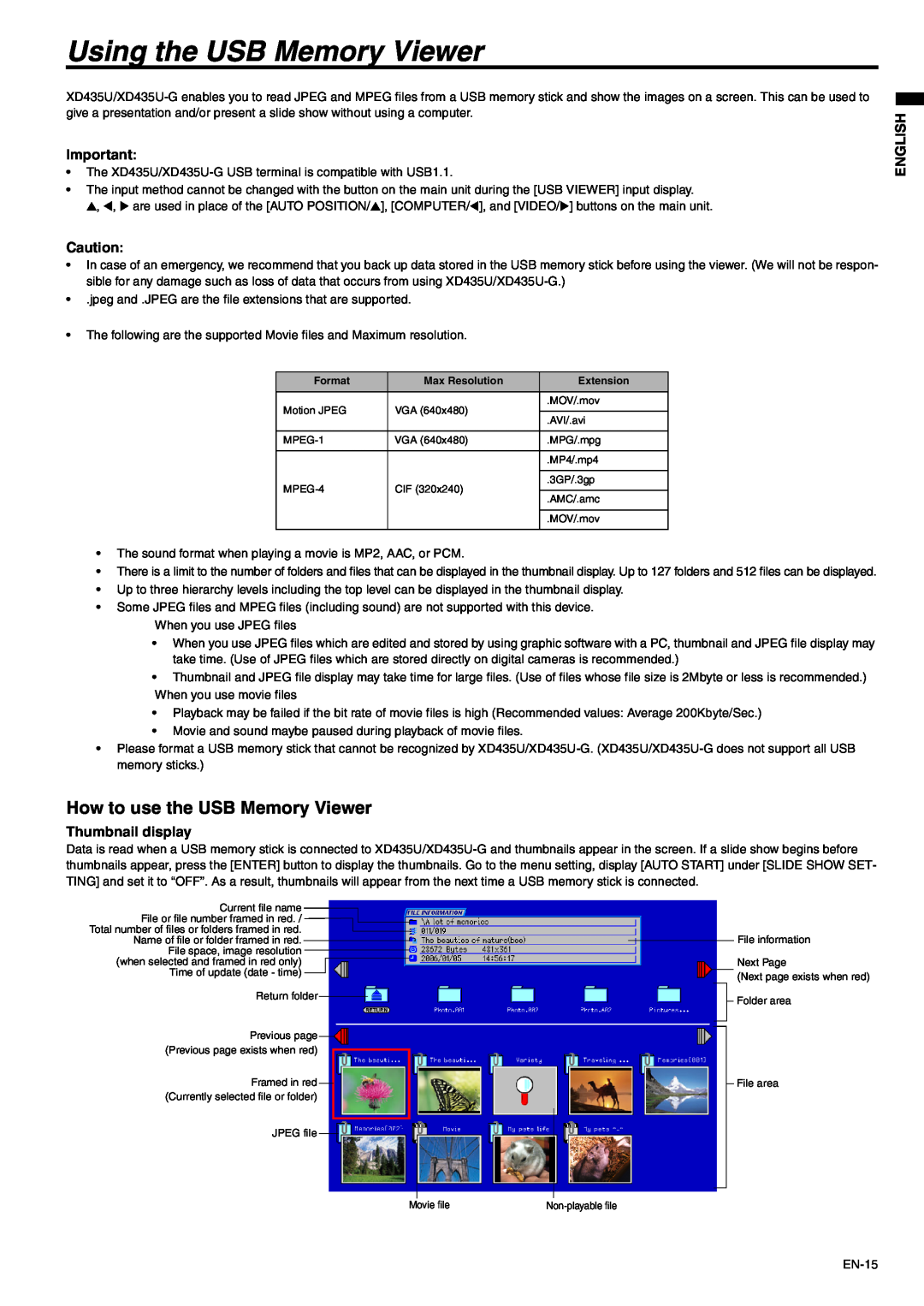 Mitsubishi Electronics XD435U-G user manual Using the USB Memory Viewer, How to use the USB Memory Viewer 