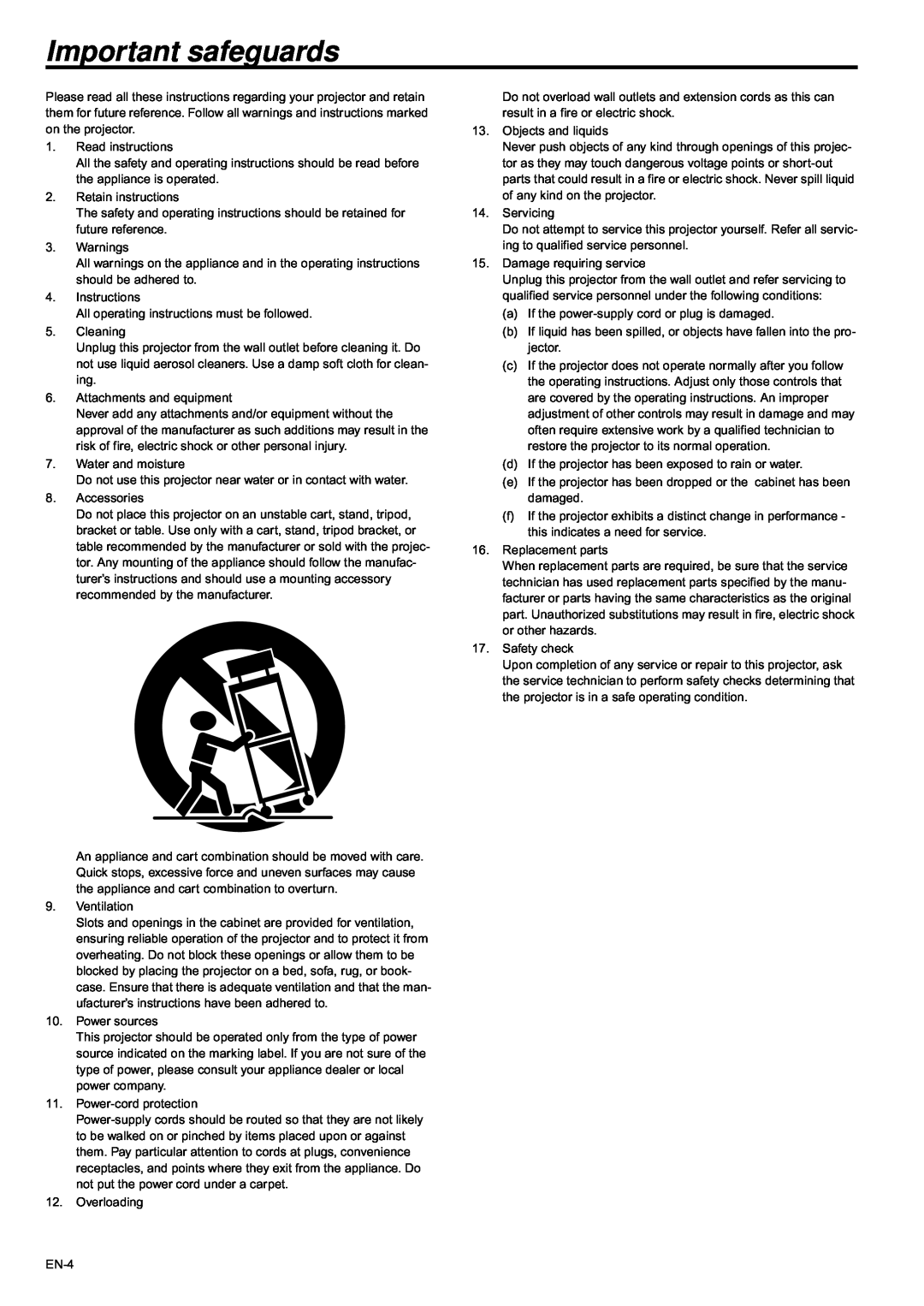 Mitsubishi Electronics XD435U-G user manual Important safeguards 