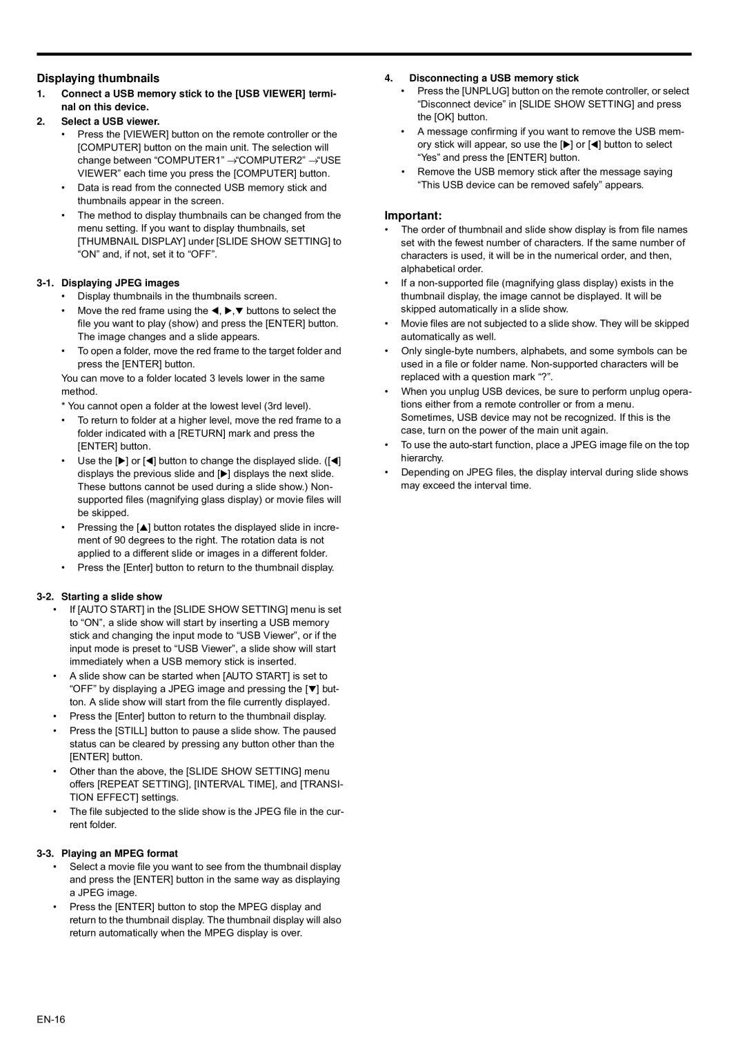 Mitsubishi Electronics XD435U XD435U-G user manual Displaying thumbnails, Displaying Jpeg images 