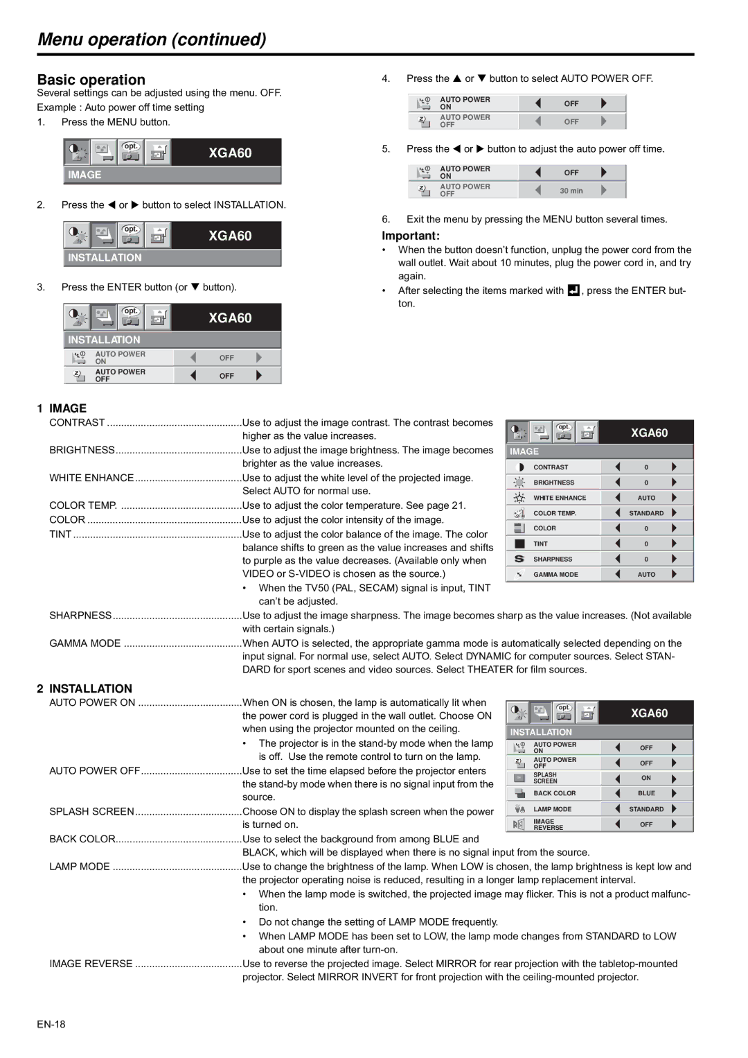 Mitsubishi Electronics XD435U XD435U-G user manual Basic operation, Image, Installation 