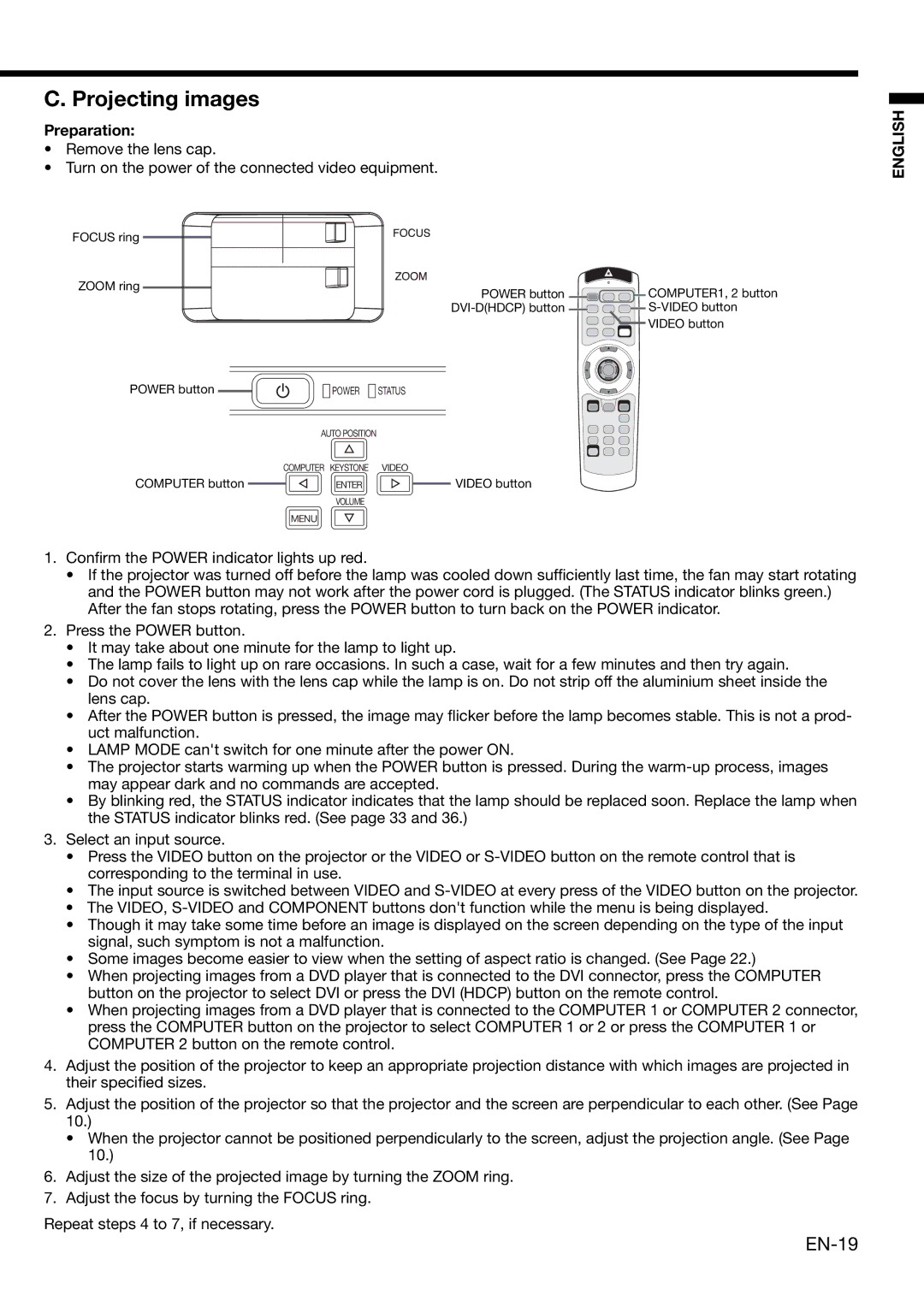 Mitsubishi Electronics XD460U user manual Projecting images 