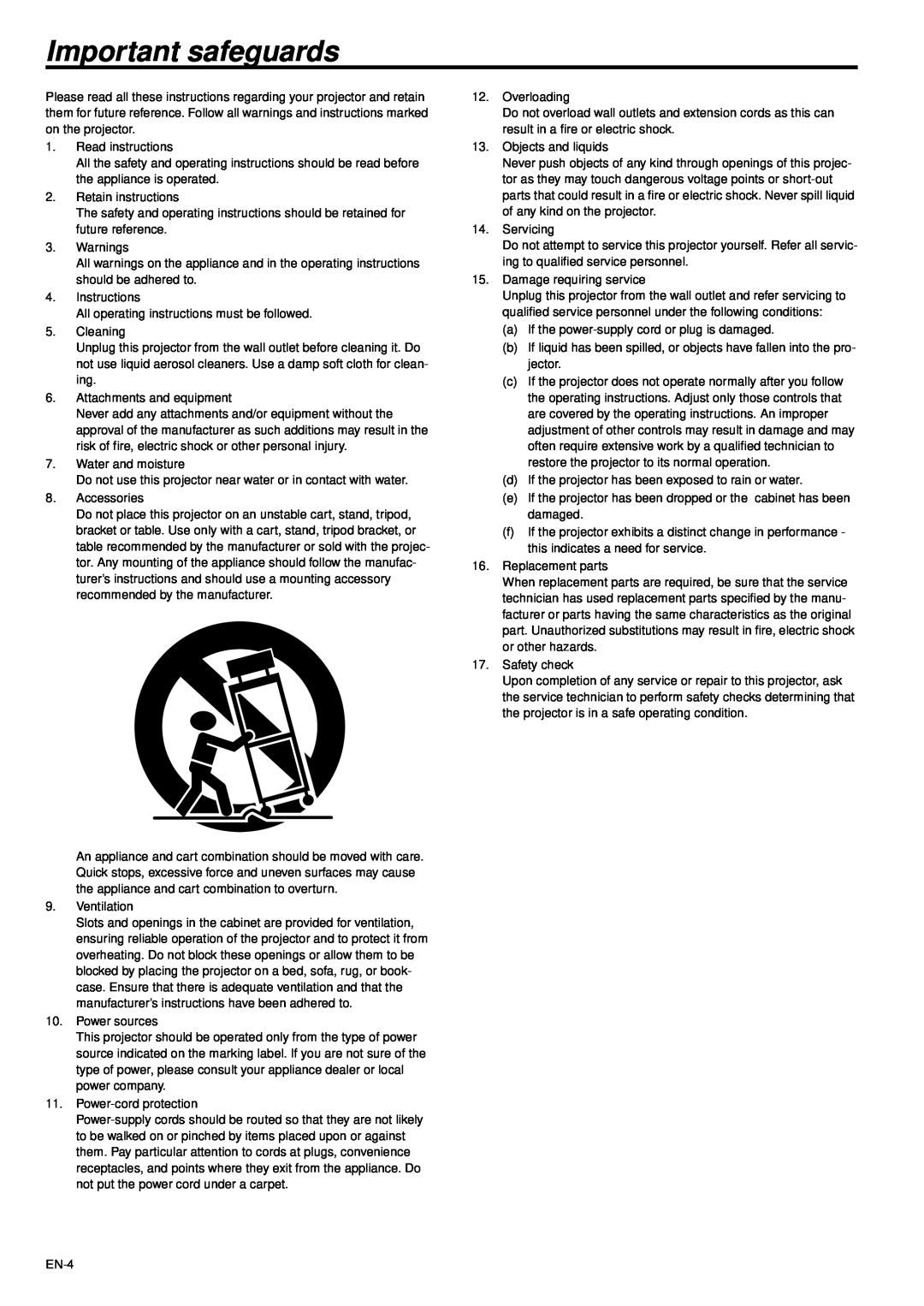 Mitsubishi Electronics XD470U-G user manual Important safeguards 