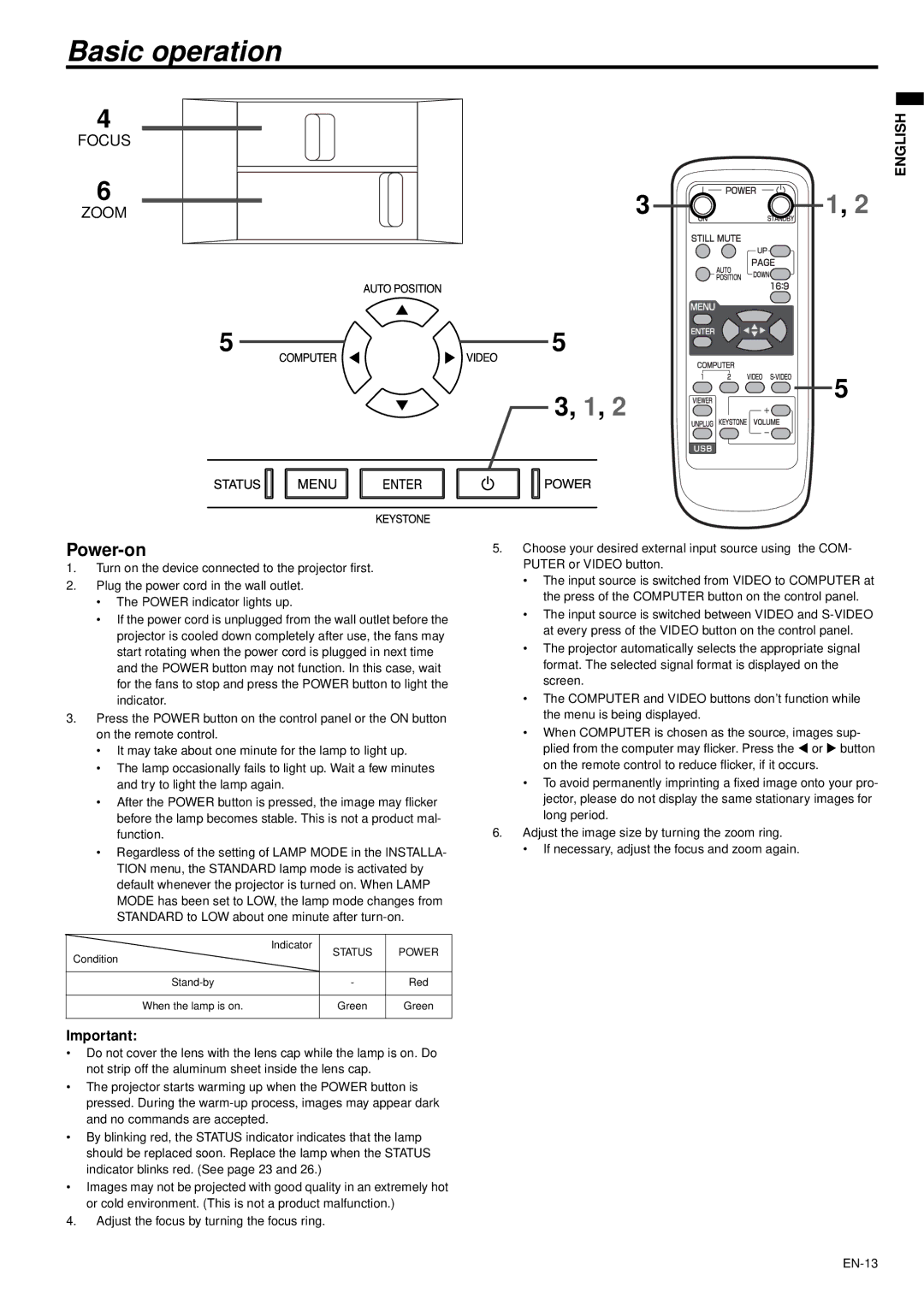 Mitsubishi Electronics XD470U/XD470U-G user manual Basic operation, Power-on 