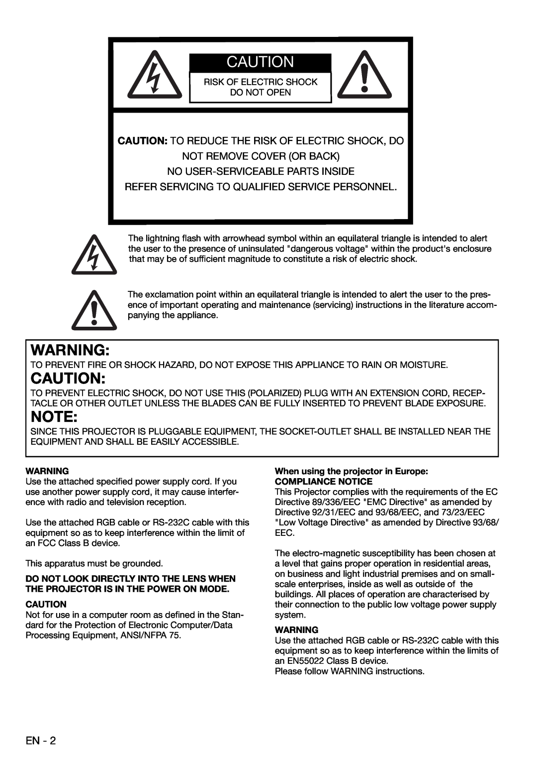 Mitsubishi Electronics XD480U user manual Caution To Reduce The Risk Of Electric Shock, Do 