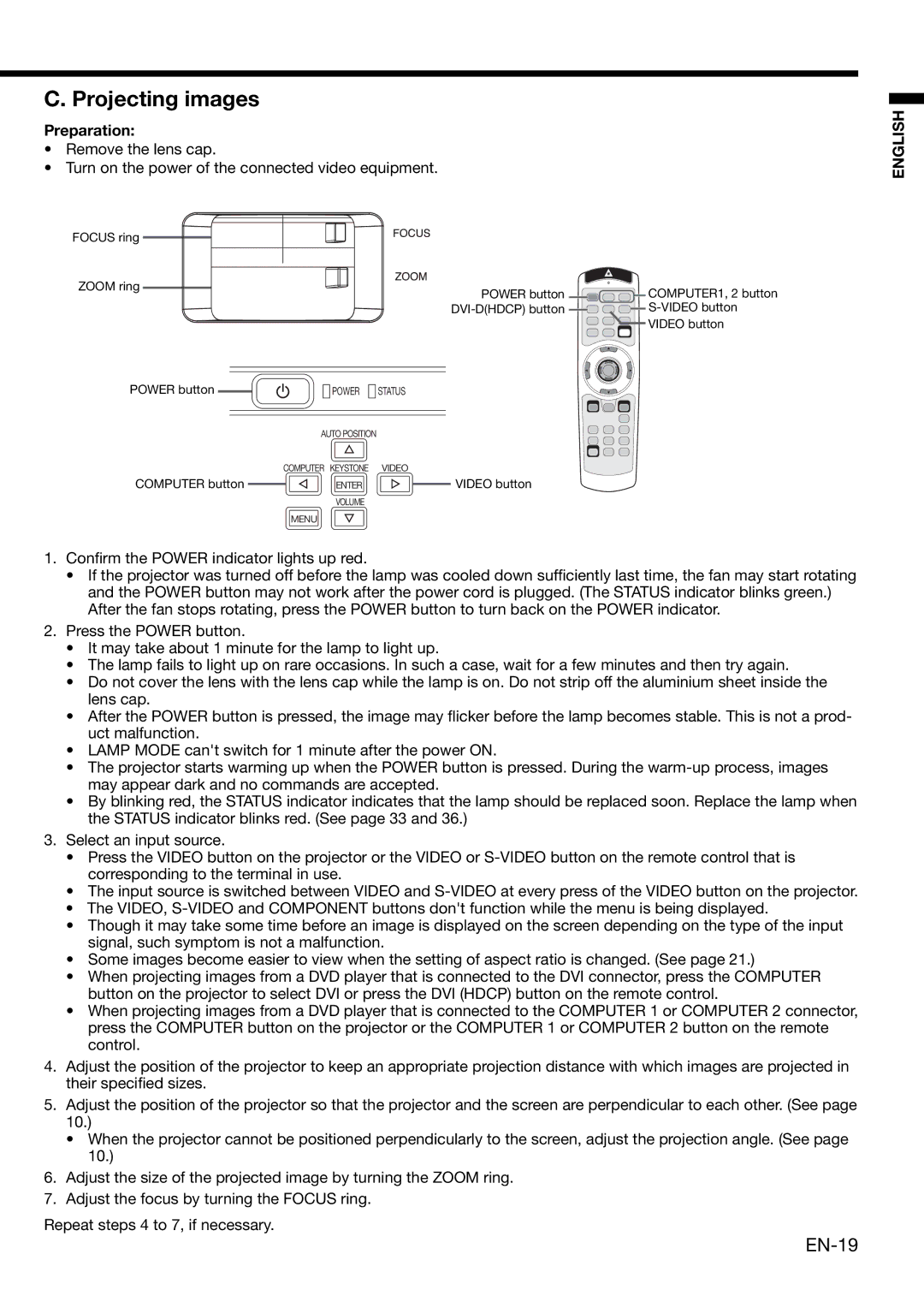 Mitsubishi Electronics XD490U user manual Projecting images 