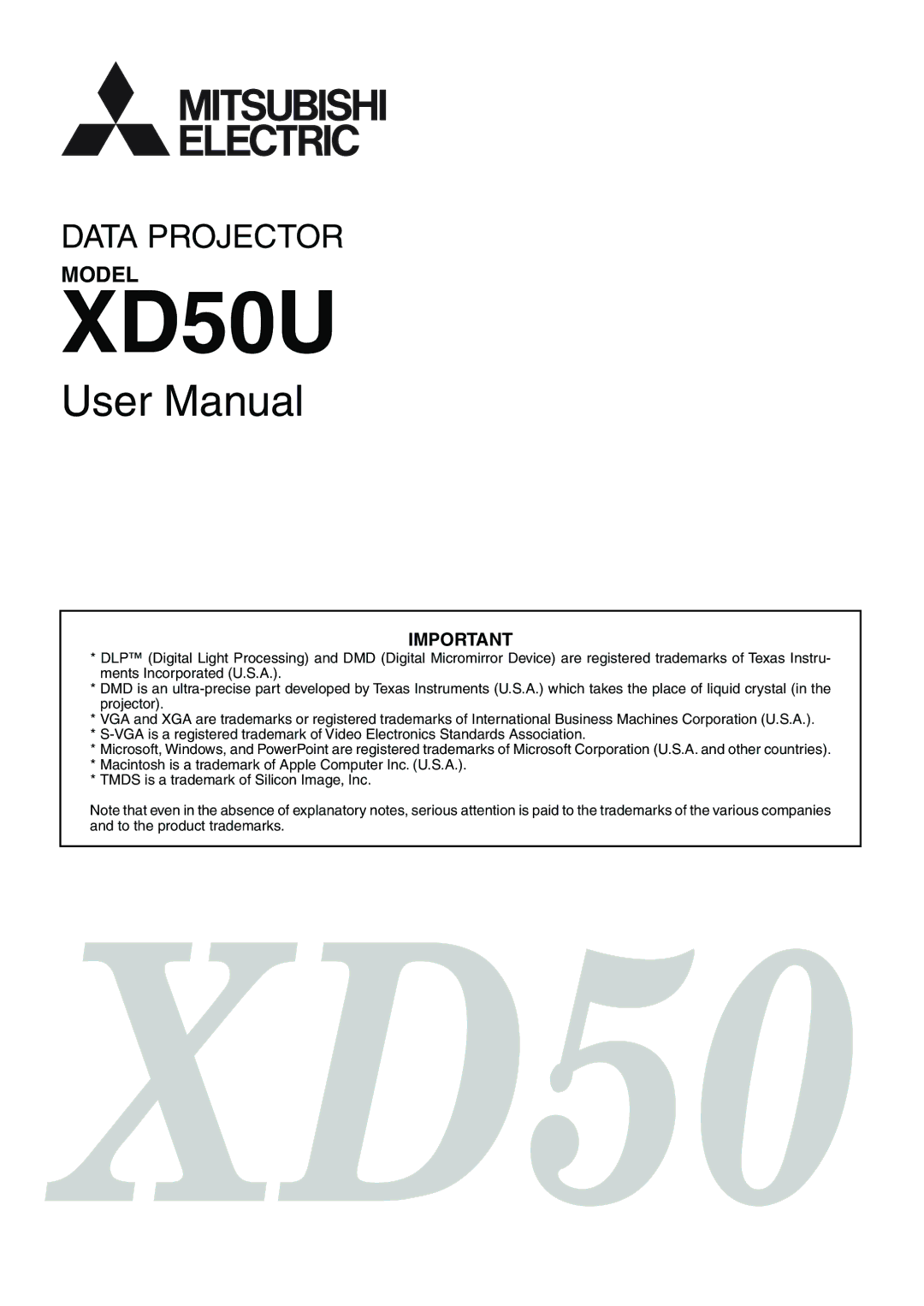 Mitsubishi Electronics XD50U user manual 