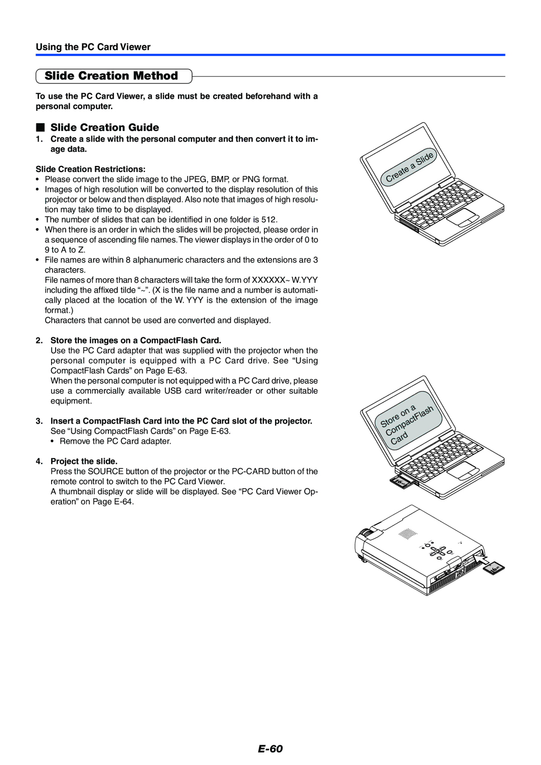 Mitsubishi Electronics XD50U Slide Creation Method,  Slide Creation Guide, Using the PC Card Viewer, Project the slide 