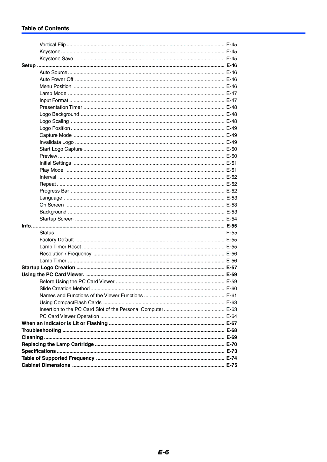 Mitsubishi Electronics XD50U user manual Table of Contents 